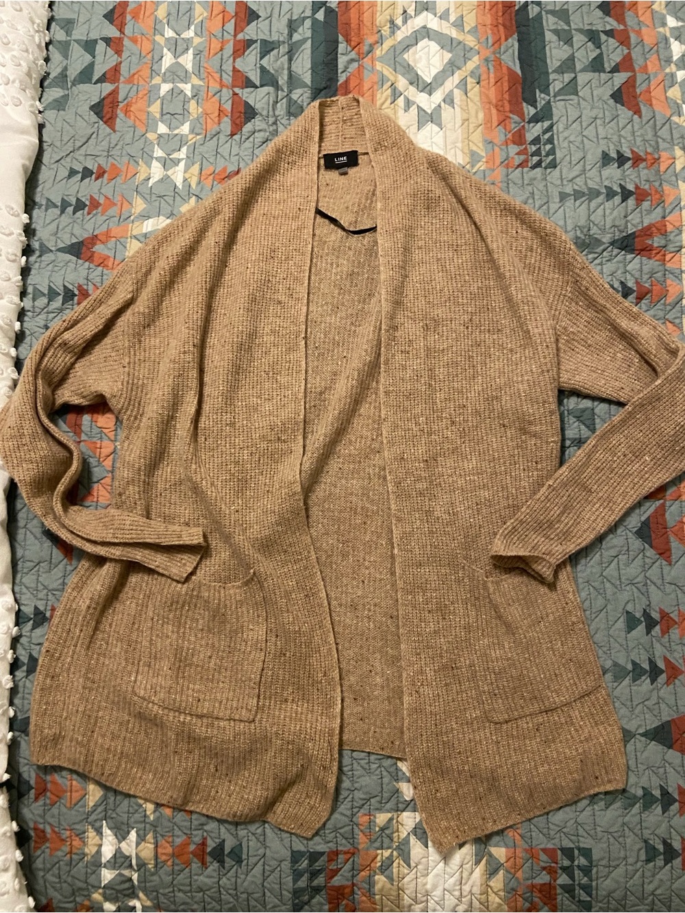 Line & Dot Open-Front Cashmere Cardigan Sweater - Camel